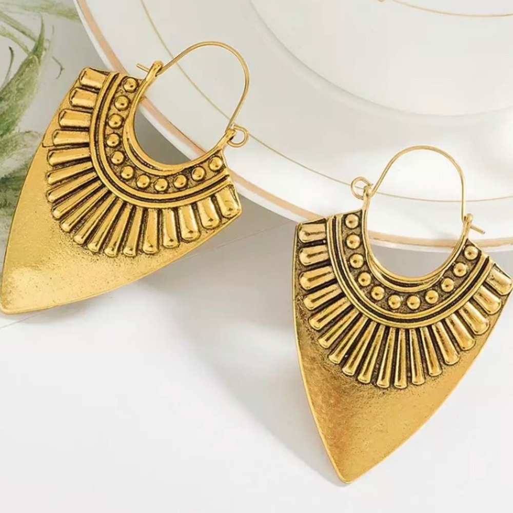 Egyptian Gold Dangle Hoop Earrings